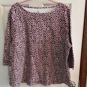 Ruby Rd. Burgundy and White‎ Long Sleeve Top